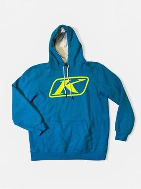 Klim mens M Medium light blue fleece cotton pullover hoodie EUC